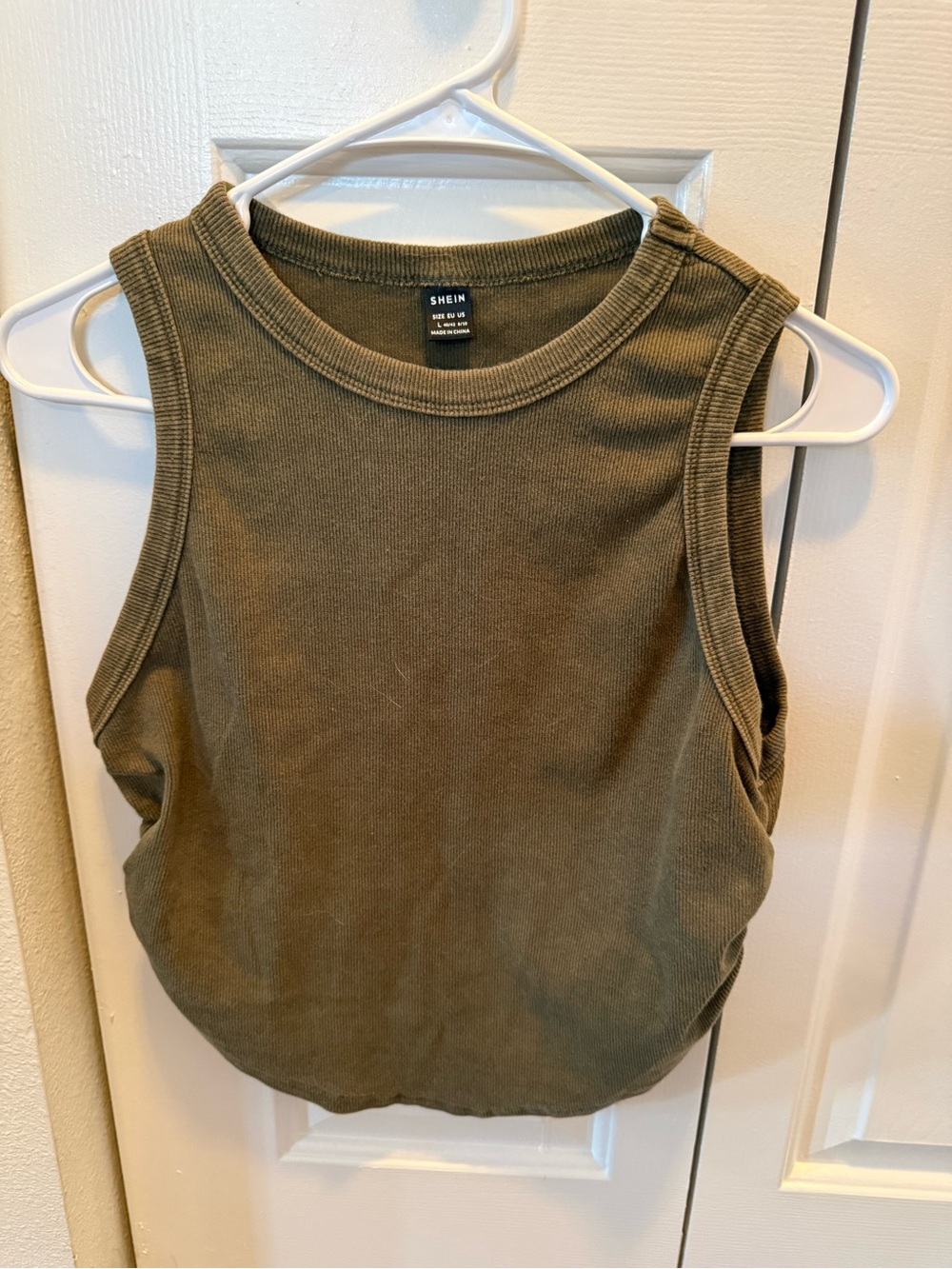 SHEIN Olive Ribbed Cropped Tank Top - Army Green